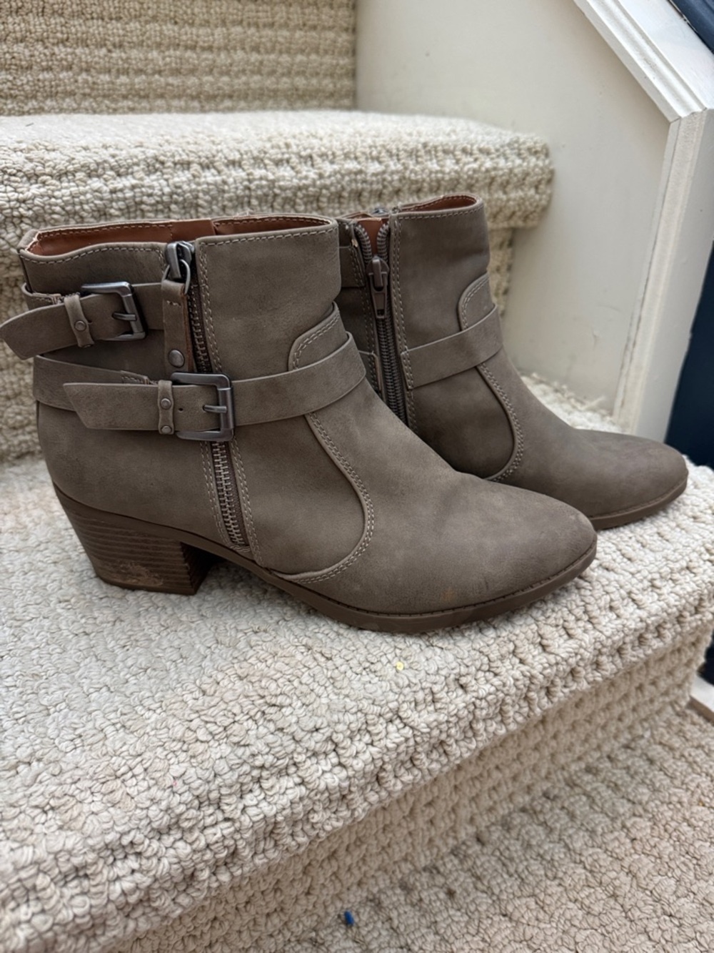 Indigo Taupe Ankle Booties with Buckle Strap